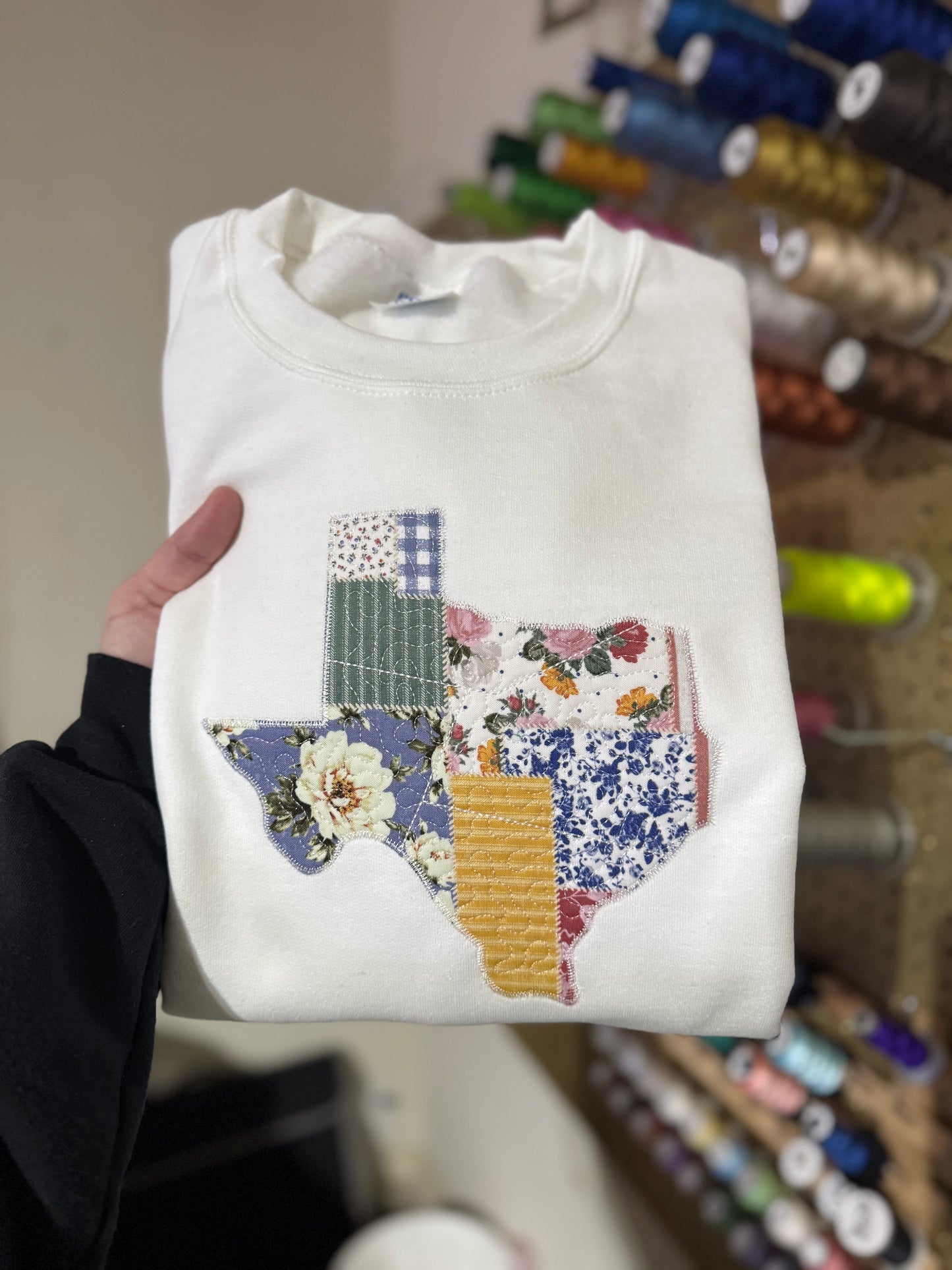 QUILTED PATCHWORK STATE Sweatshirt- Embroidered- Choose State