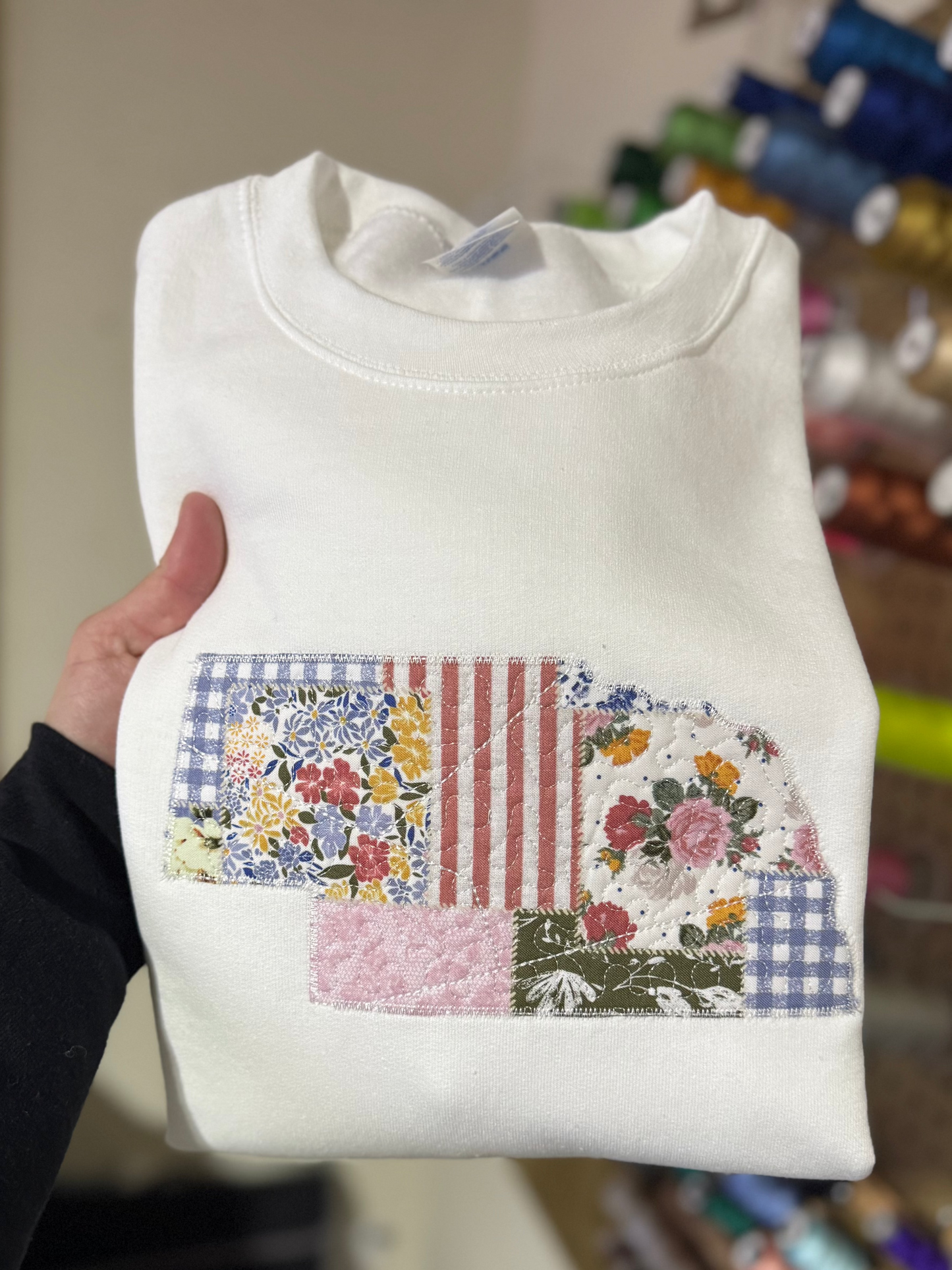QUILTED PATCHWORK STATE Sweatshirt- Embroidered- Choose State