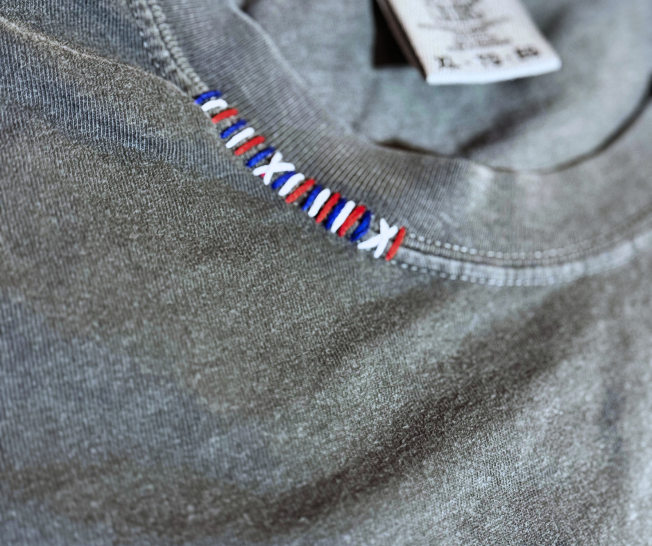 STARS & STRIPES - Embroidered Applique Embellished Tee - Patriotic 4th Of July