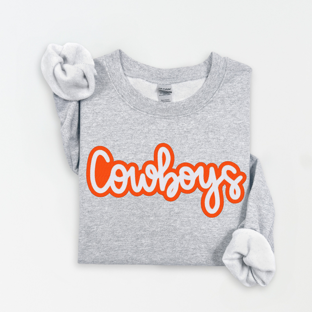 THE GOAT-Orange Cowboys Sweatshirt- Sparkly Applique
