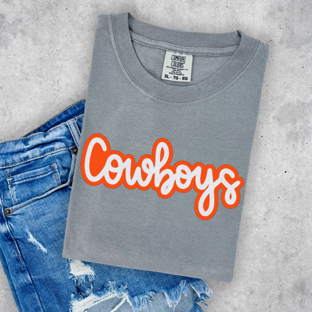 THE GOAT Tee-Orange Cowboys- Sparkly Applique