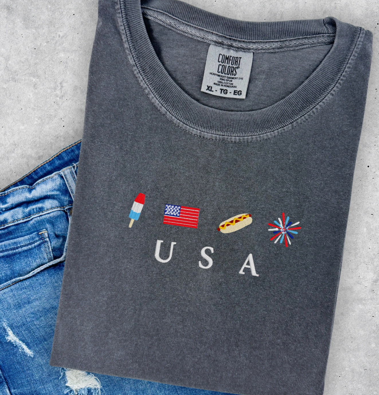 ALL AMERICAN - embroidered icon tee - patriotic 4th of July