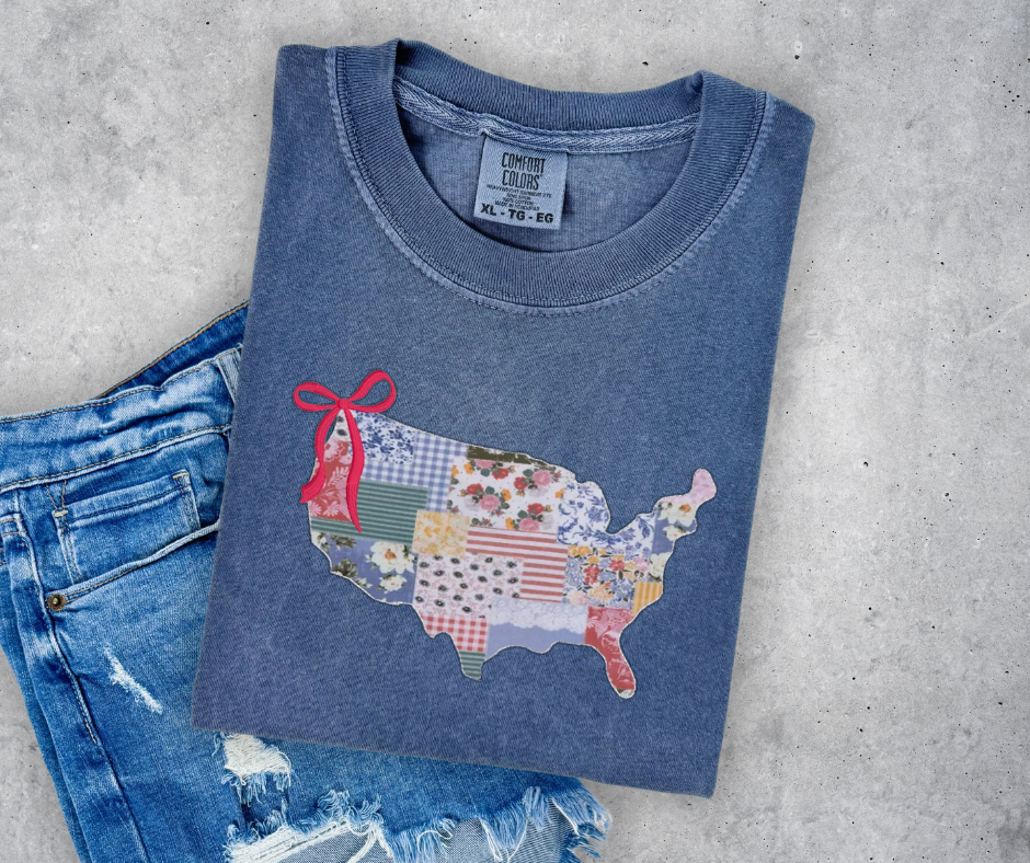 PATRIOTIC PATCHWORKS - Embroidered Applique Patchwork Tee