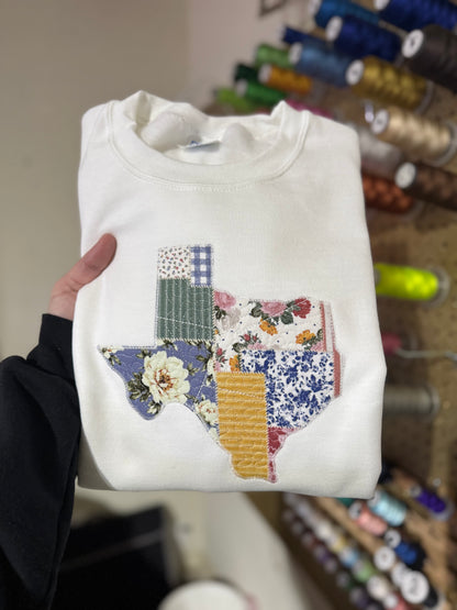 QUILTED PATCHWORK STATE Sweatshirt- Embroidered- Choose State
