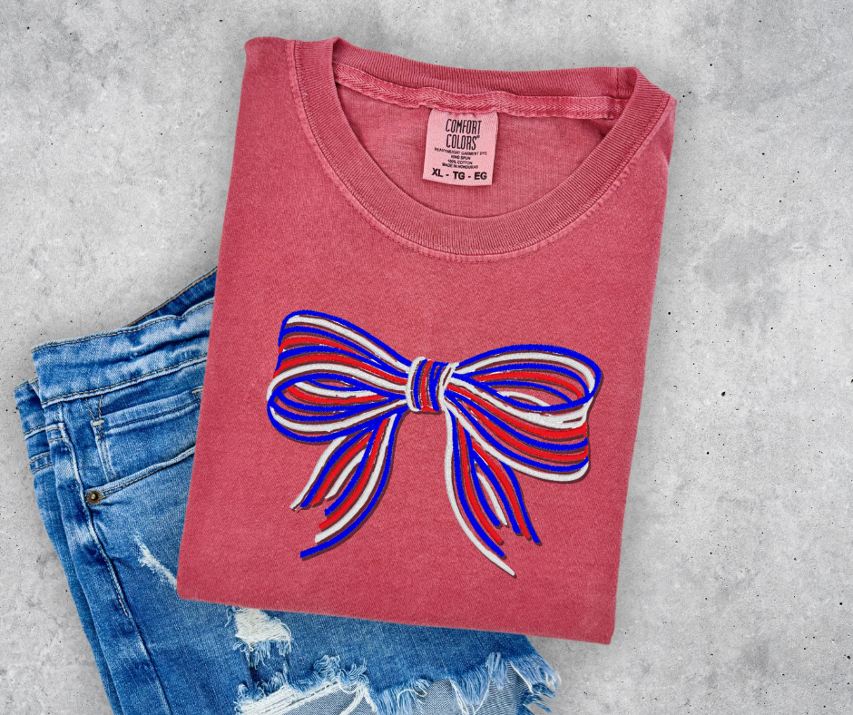SUMMER BIG BOW ENERGY - Embroidered Bow Tee - 4th of July Edition