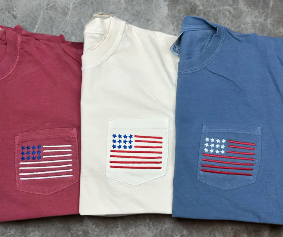 Patriotic Pocket Tee – Embroidered Stars & Stripes